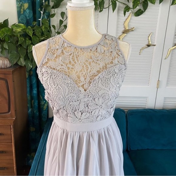 Maniju Lulus Savannah Nights Sleeveless Open Back Gown Maxi Dress Grey Gray New - Picture 5 of 16